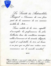 Faire part naissance 1937 Peugeot 302