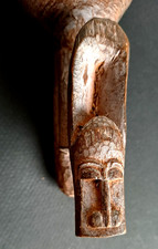 ART AFRICAIN Ancien Lance-Pierre manche SCULPTE  "masques Senoufo" COTE d'IVOIRE