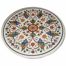 36 " Marbre Café Table Main Floral Incrustation Pierre Travail