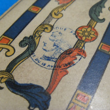 Cachet 1890 Ancien jeu de cartes d'aluette B.P. GRIMAUD à dos petits carré noir