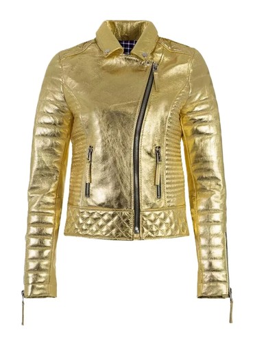 Veste cuir matelassé doré - matelassé,