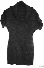 Pull tunique gris chine. Manches courtes. Acrylique. Laine. Taille 38