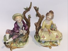 ANCIEN COUPLE GALANT PAIRE FIGURINES EN PORCELAINE Capodimonte italien