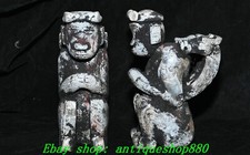 6.3"Old Chinese Dynasty Hetian Jade Carving  Dragon People Person Statue Pair