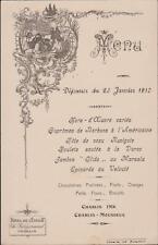 MENU ANCIEN DU 26 JANVIER 1910 DEJEUNER EN MEDAILLON PATINAGE SUR LAC/TRAINEAU