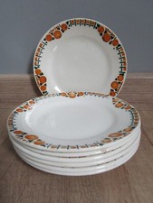 7 ASSIETTES A DESSERT  CERANORD ST AMAND COTENTIN DECOR ORANGE