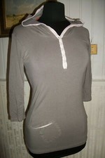 Tee shirt capuche manche 3/4 COP COPINE mod. EYES T.1 36 38 Beige liseré rose