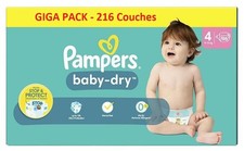 GIGA PACK Couches Bébé Baby-Dry Taille 4 9Kg-14Kg PAMPERS - 216 Couches