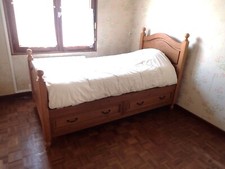 Lit 1 personne en chêne massif avec matelas 90x190, fabrication artisanale