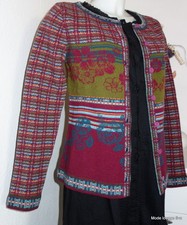 Ivko Tricot En Laine (Agneau) Gilet Cardigan Flottant Floral Petrol Bleu 42616