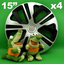 Enjoliveurs 15" Raven ★ 4 pièces ★ ARGENT+NOIR pour CITROËN Berlingo C-Zero C3