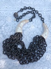 Collier FF petites perles bois noires perles tesselles nacre années 80/90