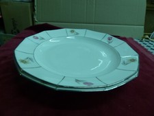 2 PLATS CREUX PORCELAINE BERRY FOECY LOURIOUX dodécagonale fleurs liseré platine