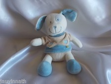 Doudou chien blanc, bleu, beige, Nicotoy