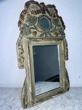 Miroir ancien bois sculpté style Louis XVI ruban raisin polychrome XIXe
