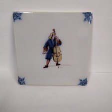 Ancien Carreau Carrelage Faience De Delft Musicien 13cm  La Contrebasse