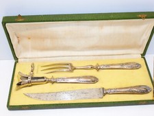 -SERVICE A DECOUPER GIGOT DANS COFFRET MANCHES ARGENT Fourré Poinçon MINERVE D