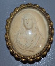 Ancien Reliquaire Médaillon de Bénitier Verre Bombé Vierge Marie Plâtre 