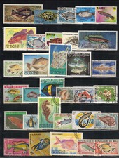Pays d'Afrique 50 timbres différents Poissons - 2 scans (AL96)