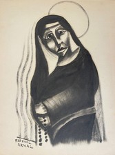 Vierge douloureuse Raphaël Arnal c 1940 expressionnisme fusain et pierre noire
