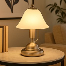 Lampe de Table Chevet Accumulateur Luminaire Nickel Mat Verre Albâtre Tactile