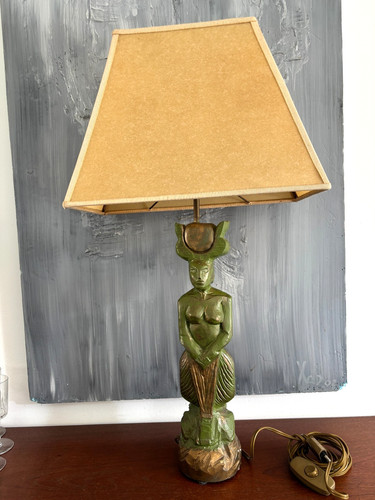 Lampe vintage plâtre peint - lampe,