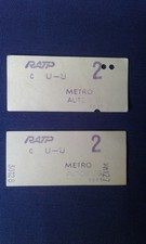 2 Ticket transport métro autobus RATP plein tarif années 80 vintage oblitération