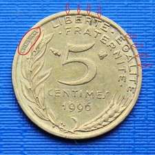 Fautée : 5 Centimes Marianne - 1996 (Légende collée au Listel)