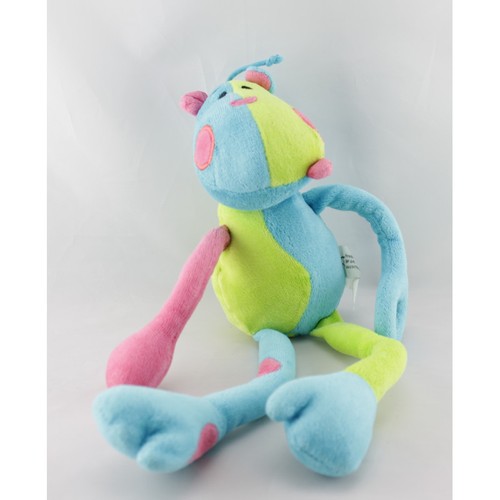 Doudou chien bleu vert rose