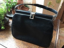 sac a main cuir noir de Lézard vintage années 50