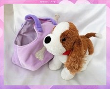 Doudou Peluche Chien Marron Blanc Collier Rouge Avec Sac Violet Nicotoy