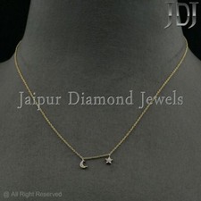 14k Solide or Jaune Naturel Diamant Pavé Étoile Lune Collier Minimaliste Bijoux