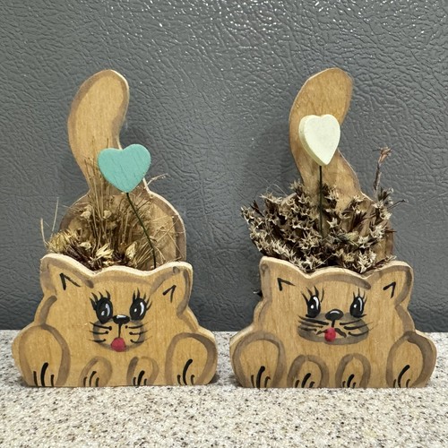 Handmade painted wood cat - painted,