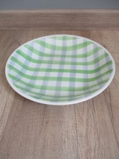 Plat rond creux  à décor Torchon écossais vert/ gris /blanc Vintage