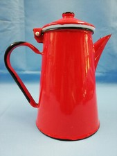 ancienne cafetière pichet pot métal émaillé rouge noir
