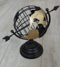 DECORATION : GLOBE TERRESTRE METAL OR ET NOIR