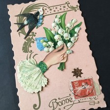 CPA Main Muguet Chromos Ajoutis Hirondelle Carte Postale Ancienne Post Card