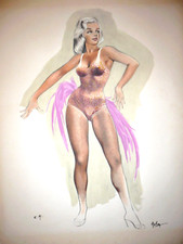 MAGNIFIQUE PIN UP ASLAN LITHOGRAPHIE + ÉPREUVE D'ARTISTE REHAUSSÉE & SIGNÉE