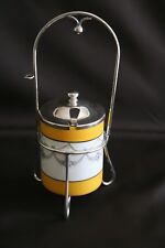 Confiturier ancien en porcelaine de Limoges avec support métal argenté - 