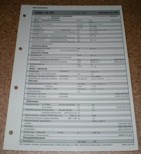 Feuille inspection honda - d'inspection,