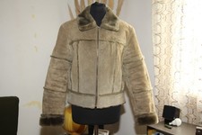 Blouson court femme, cuir/moumoute Beige/Kaki clair, T: XXL