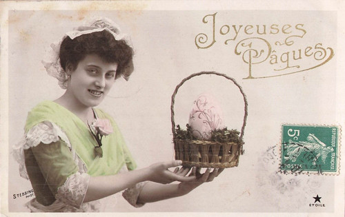 Enamelling easter woman - cp,