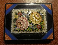 PRESSE-PAPIER MICROMOSAÏQUE VINTAGE an.50 ROSES & MYOSOTIS - TESSELLES en relief