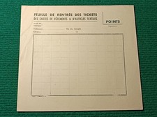 FEUILLE DE RENTREE DES TICKETS - DES CARTES DE VETEMENTS, ARTICLES TEXTILES 1940