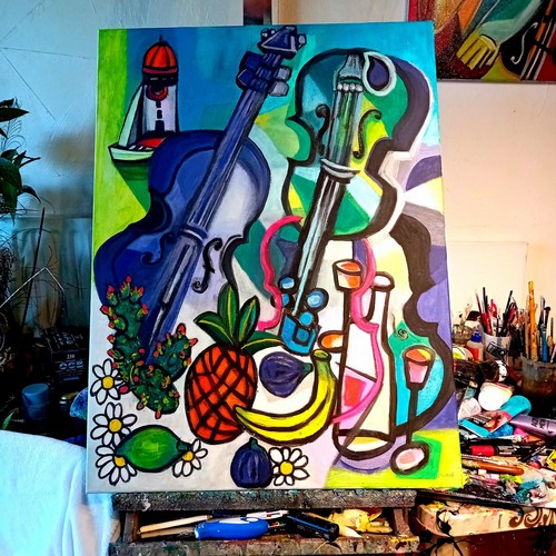 Tableau art violons fruités - art,
