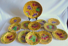 SERVICE A DESSERT 12 ASSIETTES, UN PLAT ROND BARBOTINE FRUITS SARREGUEMINES DV