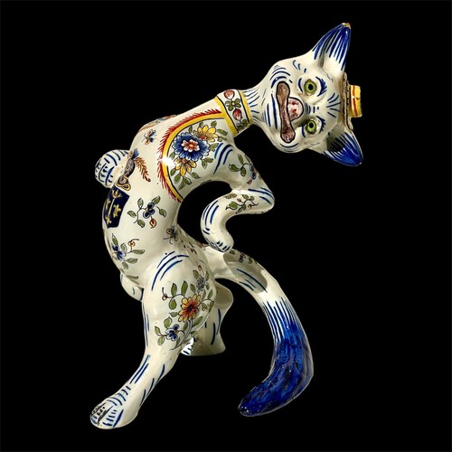 Ancien chat acrobate faïence - chat,