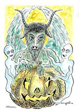 Halloween aquarelle originale de Michel Rigel côté Art Price Benezit Akoun