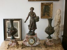 garniture de cheminée en régule et marbre ,19eme, pendule , la vendange