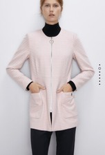 NWT ZARA PINK/WHITE HOUNDSTOOTH FROCK COAT Blazer Jacket SHOULDER Pad Blogger